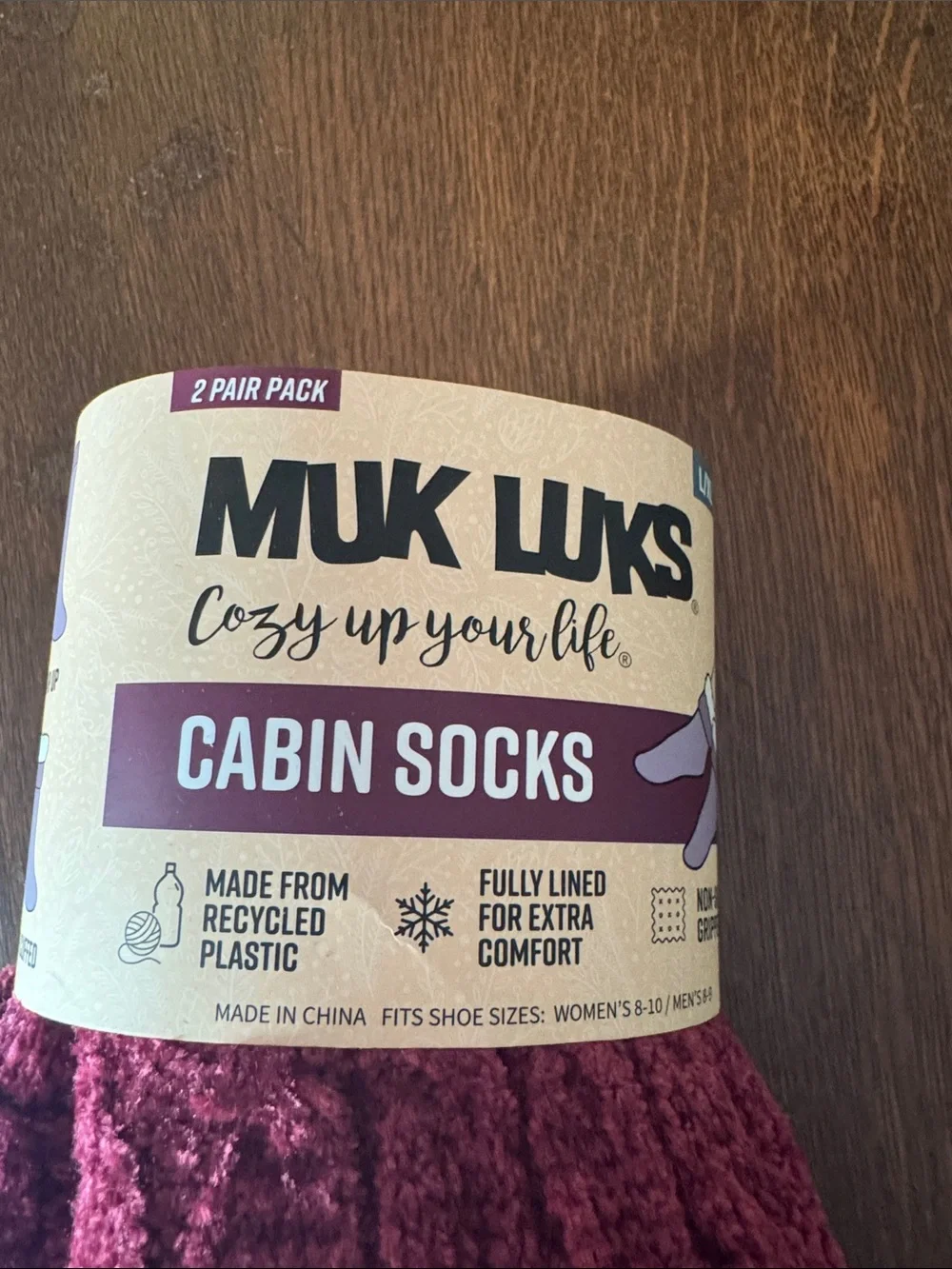Muk Luks Plush Cabin Socks - Burgundy and Pink Accents